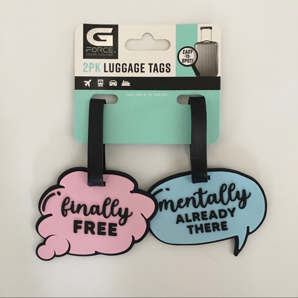 NEW 2 Luggage Tags Pink and Blue “Finally Free” and “Mentally Already There” - Picture 1 of 6